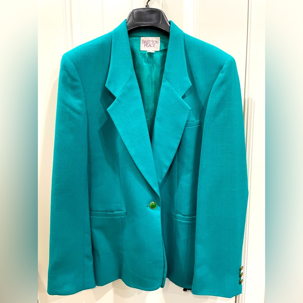 Linen Turquoise Blazer Sz 14 by Bretton Place vintage